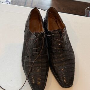 Corneliani Dark Brown Croc Leather Lace-Up Oxfords